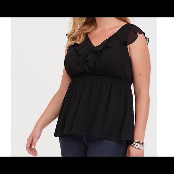 torrid Tops - Torrid Black Ruffle Chiffon Babydoll Tank